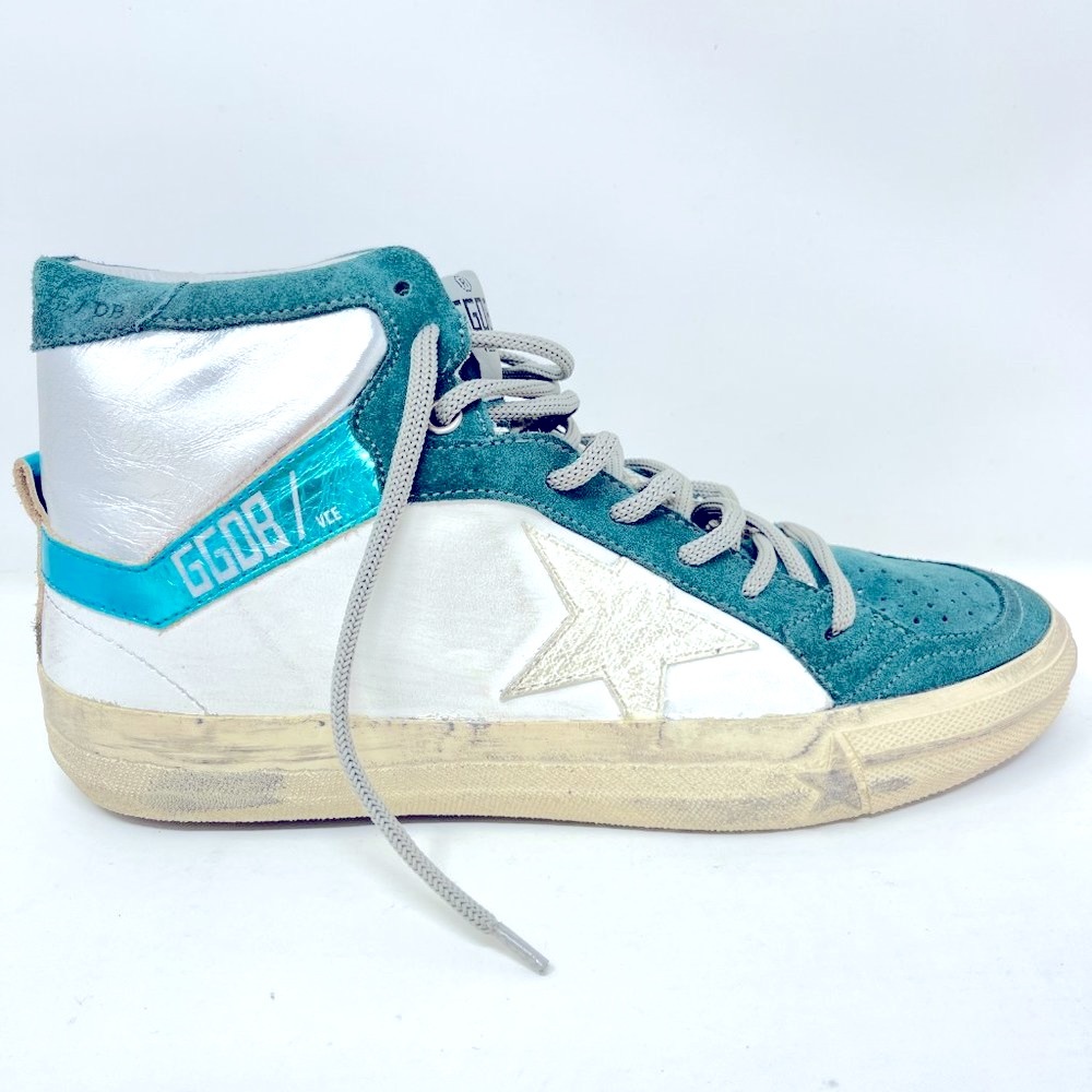 Golden Goose 2.12 High Top Sneakers Silver White Leather Size 37 US 7